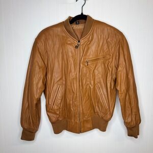 Vintage Mixed Blues Leather Bomber Jacket Sz Small Cognac Tan Zip Up